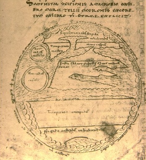 Zonen-Weltkarte zu Ambrosius Theodosius
Macrobius (5.Jhd.n.Chr.),