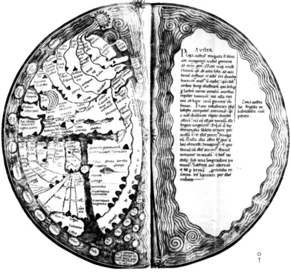 Karte gem Martianus Capella
im Lamberti Liber Floridus, 12. Jhd.
Wolfenbttel, Herzog August Bibliothek