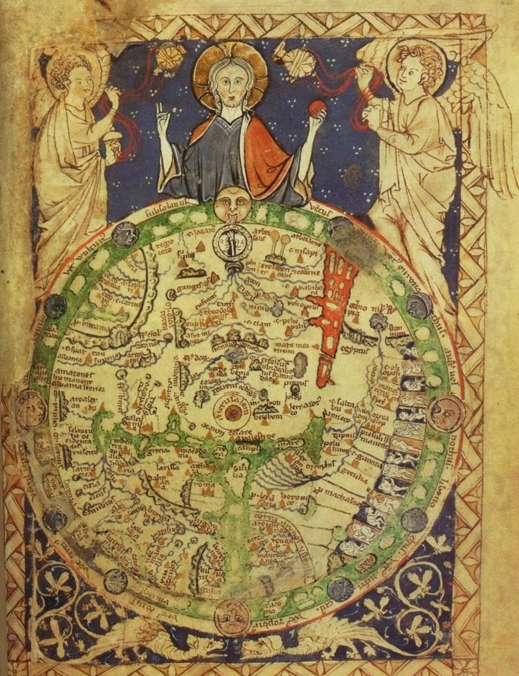 Die "Londoner Psalterkarte"
(1.Hlfte 13.Jhd.)
Psalmenbuch, London, British Library Add. MS 28681, recto und verso