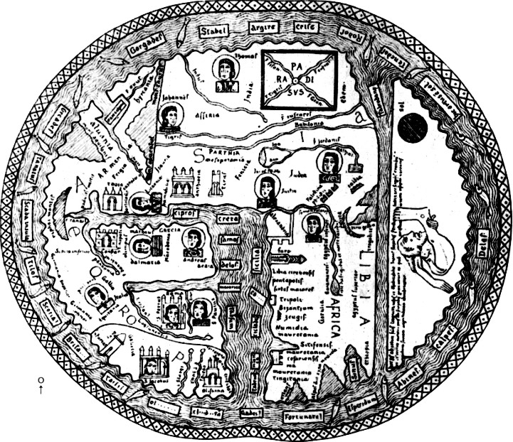 Beatuskarte von Osma
8. Jhd.
aus einer Handschrift von 1203
Burgo de Osma, Kathedralbibliothek