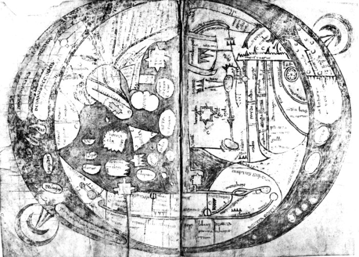Weltkarte des Isidor von Sevilla
(570-636), Etymologiae; Handschrift ca. 780 n.Chr.
Rom, Bibliotheca Apostolica Vatcana
Vat.Lat. 6018, fol. 63 v / 64 r